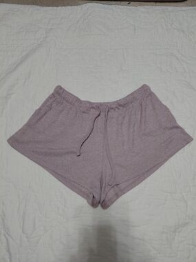 Ribbed Taupe Athletic Lounge Shorts with Drawstring